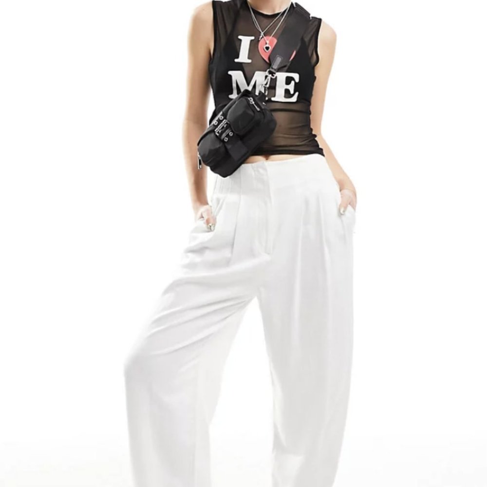 ASOS DESIGN seamed waist pant with linen in white